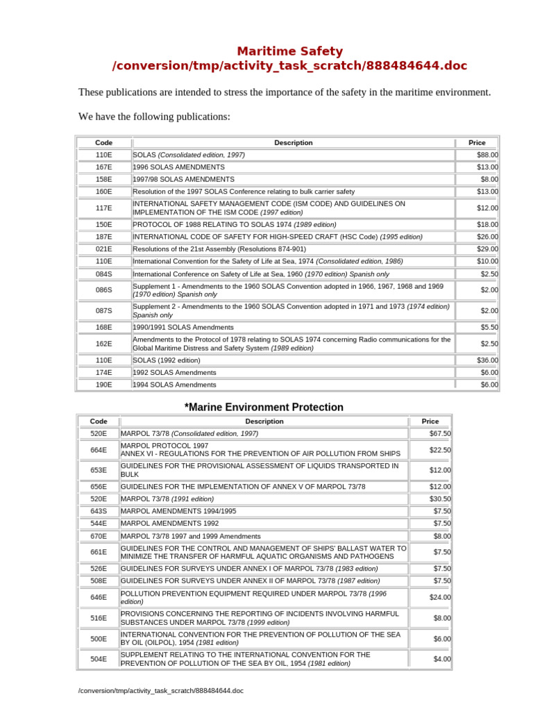 IMO Publications List 2025 | PDF | Ships | Water Transport