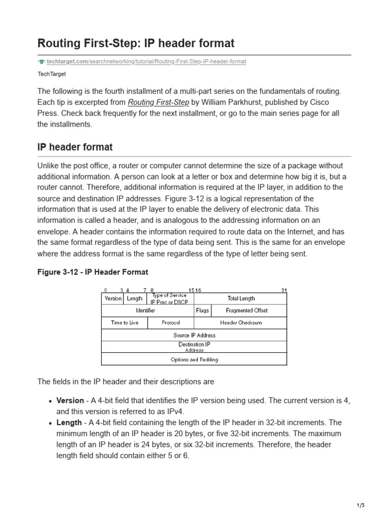 Routing First-Step IP header format | PDF | Internet Protocols | Router ...