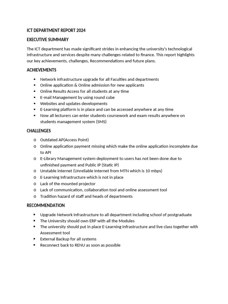 Ict Department Report 2024 | PDF | Educational Technology | Internet Of ...