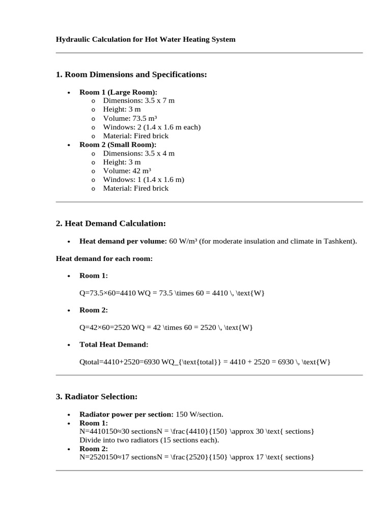 Hydraulic Calculation For Hot Water Heating System | PDF | Brick | Volume
