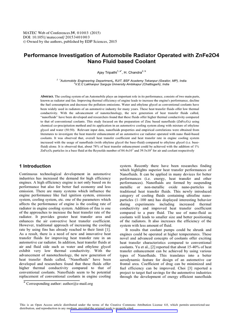 ZnFe2O4 Nanofluid for Radiator Efficiency | PDF | Heat Transfer | Radiator