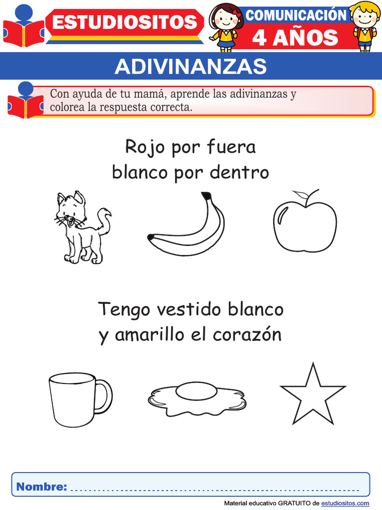 Cuatro adivinanzas para niños de 4 años | PDF
