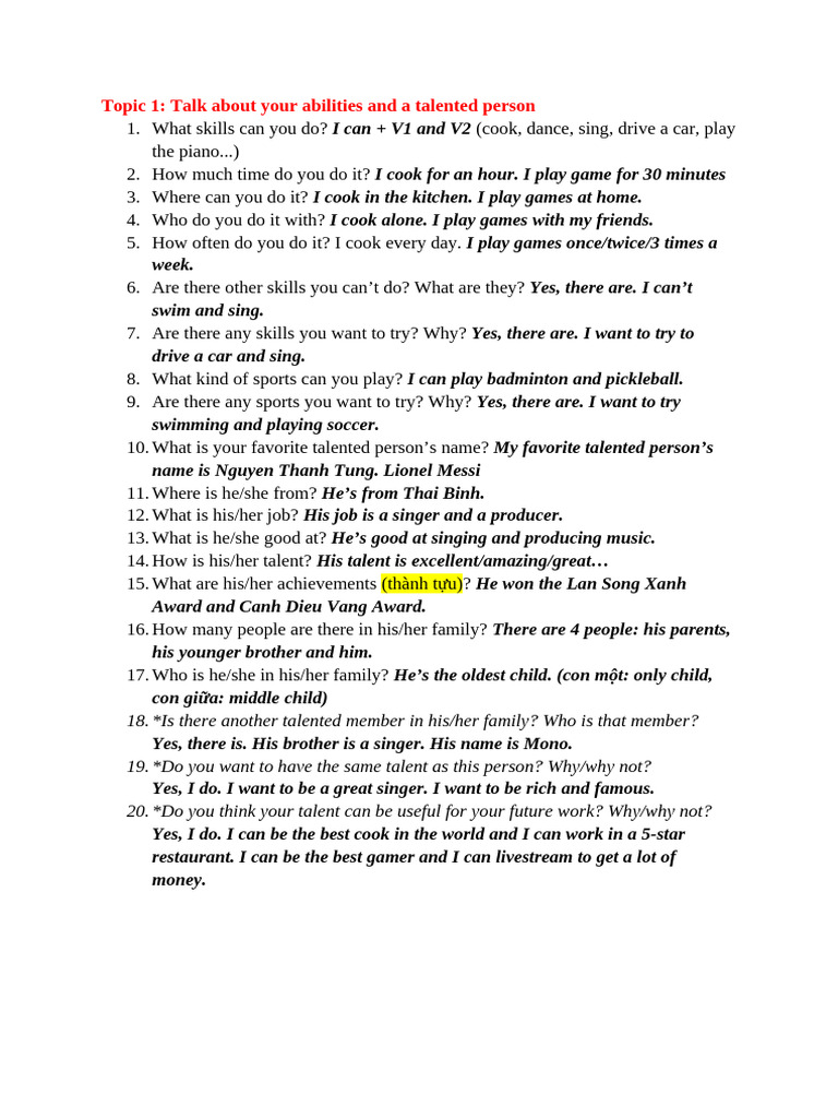 Skills and Talents: Personal Insights | PDF