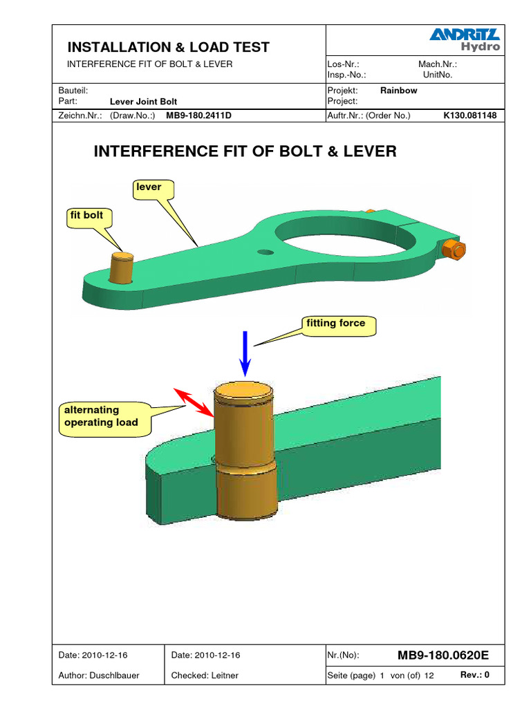 Lever Joint Bolt Installation Tests | PDF | Engineering Tolerance ...