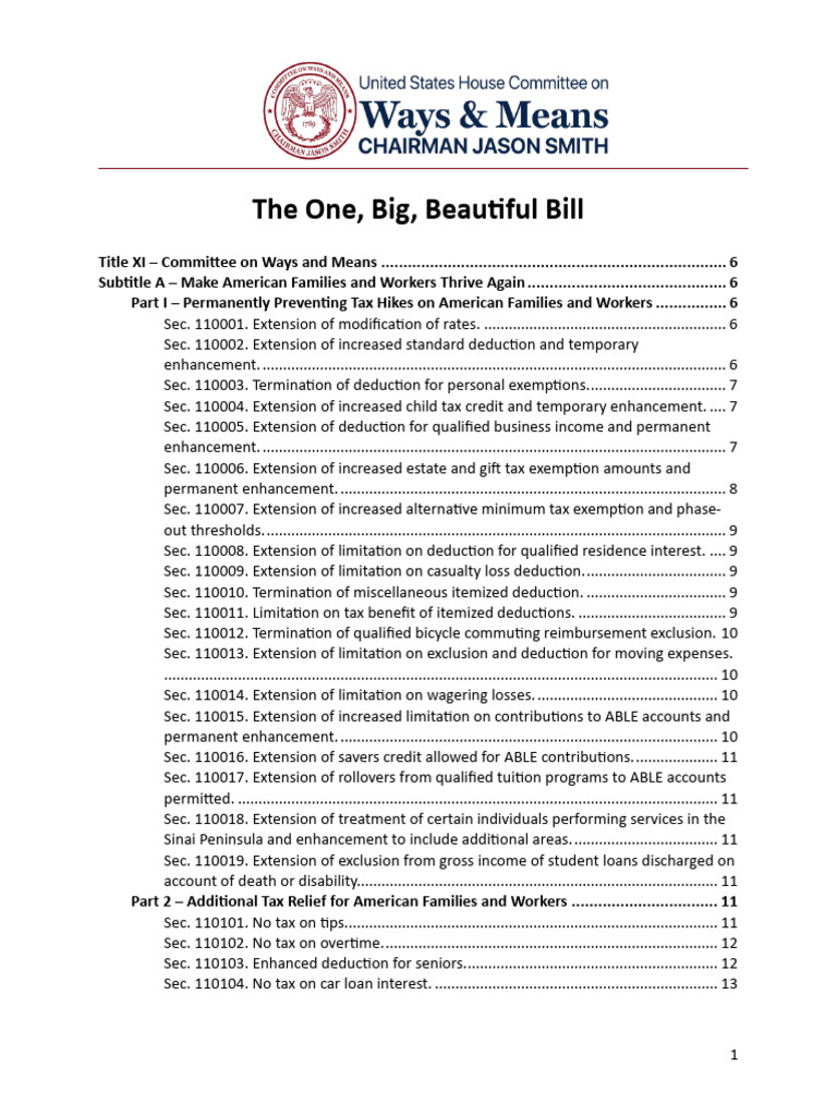 The One Big Beautiful Bill Overview | PDF | Tax Deduction | Health ...