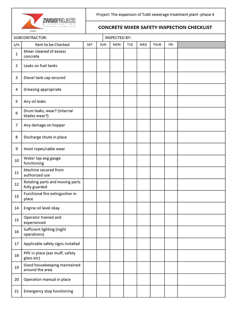 Concrete Mixer Safety Checklist | PDF