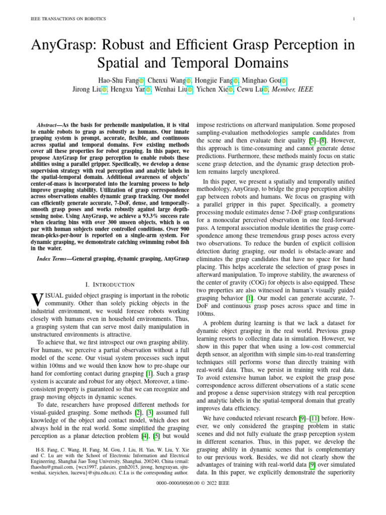 AnyGrasp: Efficient Grasp Detection | PDF | Matrix (Mathematics ...