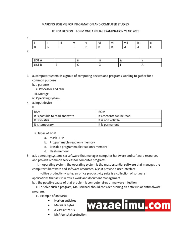 Marking Scheme: Information & Computer Studies | PDF | Central ...