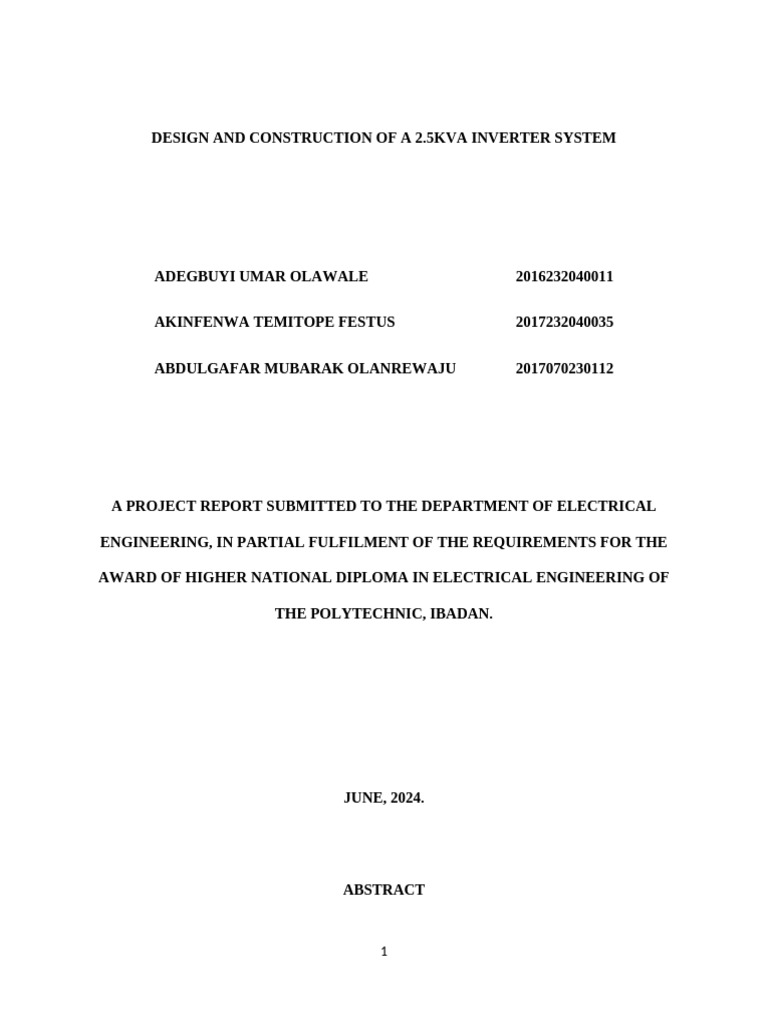 2.5KVA Inverter System Design Report | PDF | Power Inverter | Direct ...