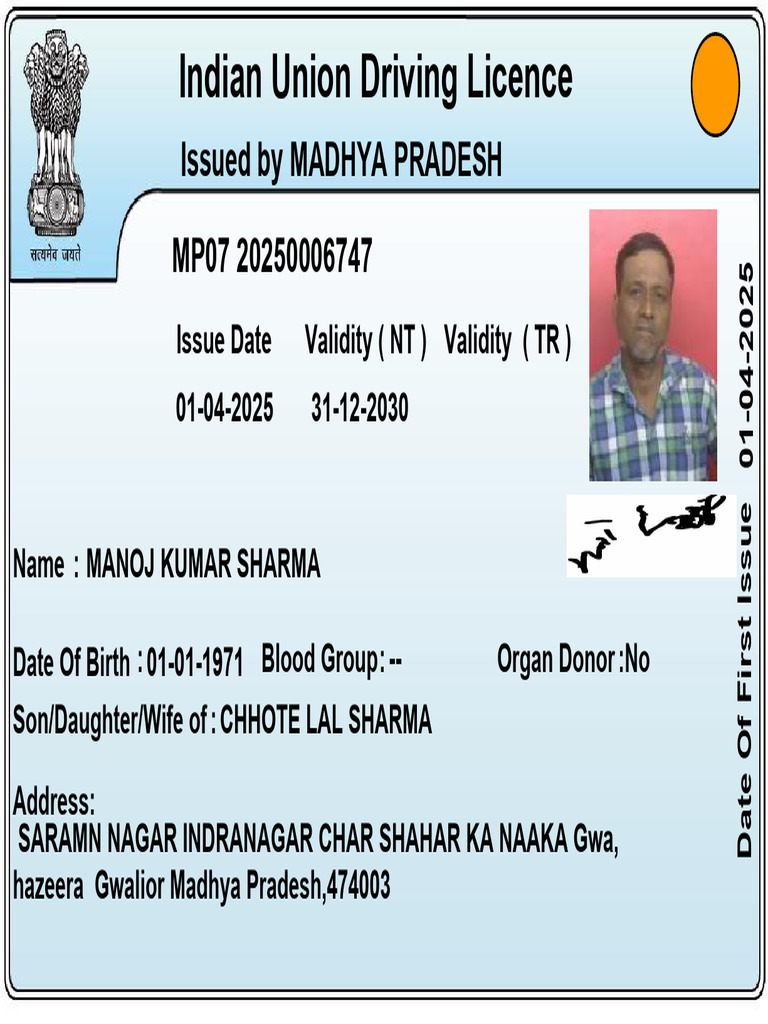 Madhya Pradesh Issued by MP07 20250006747 | PDF
