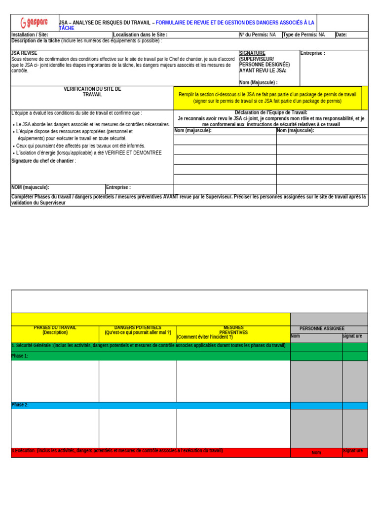 Analyse des Risques de Travail JSA | PDF