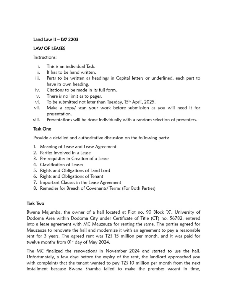 Law of Leases: Rights & Obligations Guide | PDF | Lease | Leasehold Estate