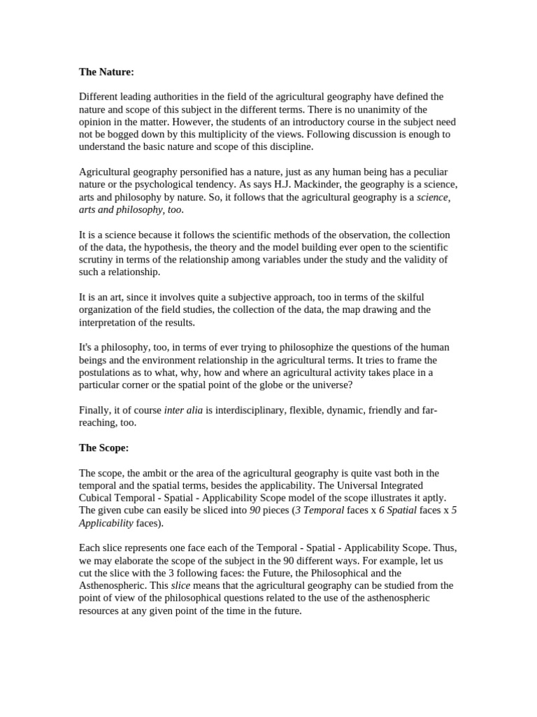 Nature and Scope of Agricultural Geography | PDF | Geography | Science