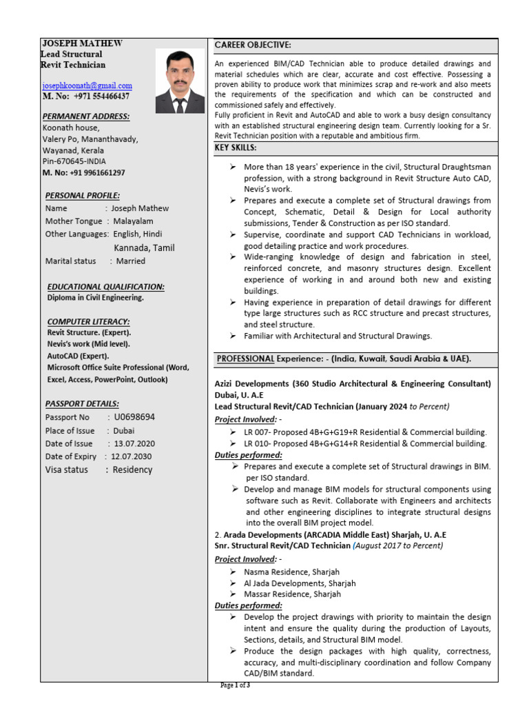 Joseph Mathew: Revit Technician CV | PDF | Autodesk Revit | Building ...