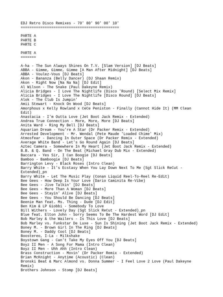 EDJ Retro Disco Remixes - 70' 80' 90' 00' 10' | PDF | Remix | Sound ...