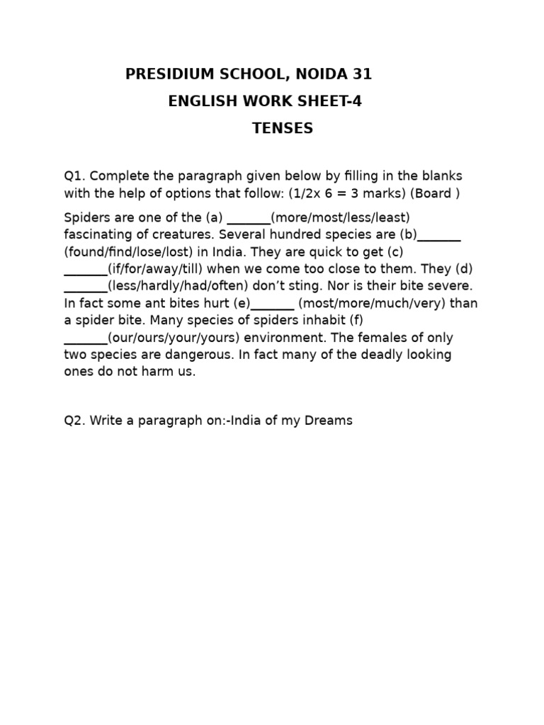 Tenses, WS-4 | PDF