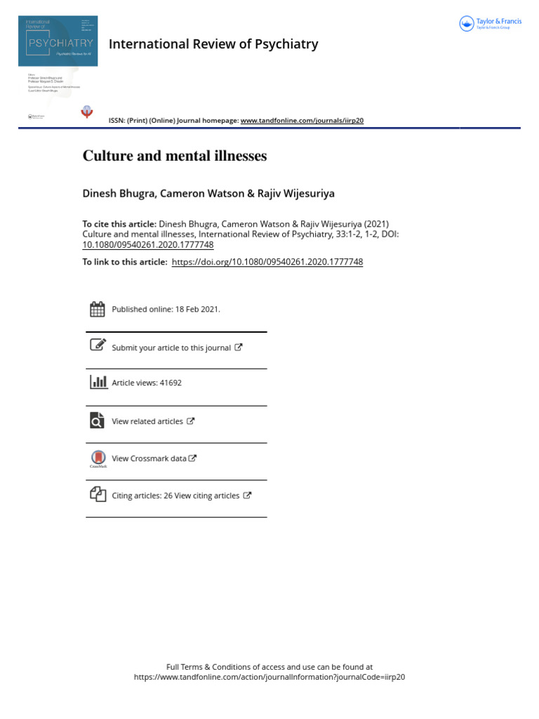 Culture and Mental Illnesses | PDF | Psychiatry | Mental Disorder