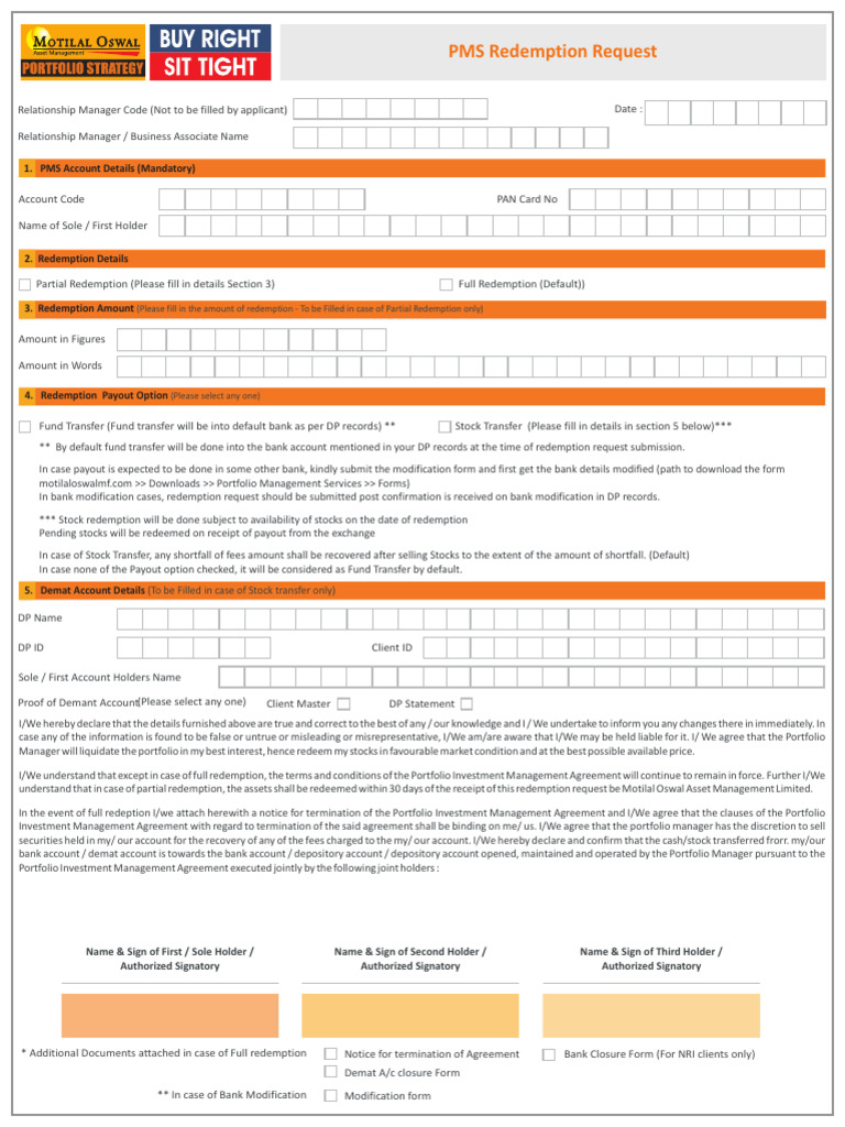 PMS Redemption Request Form | PDF | Banks | Stocks