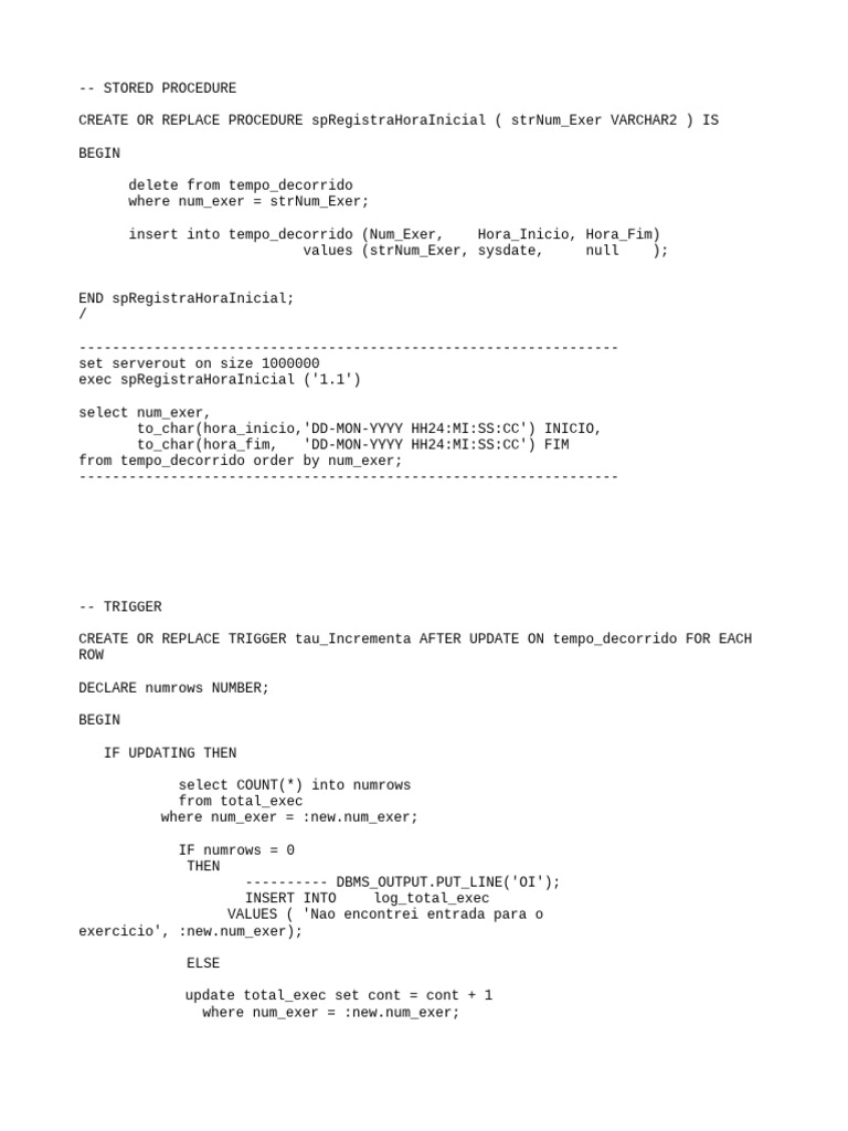 Script - Cria StoredProcedure e Trigger | PDF