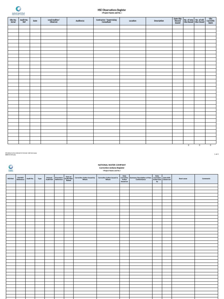 HSE Observations and Corrective Actions Log | PDF | Accounting