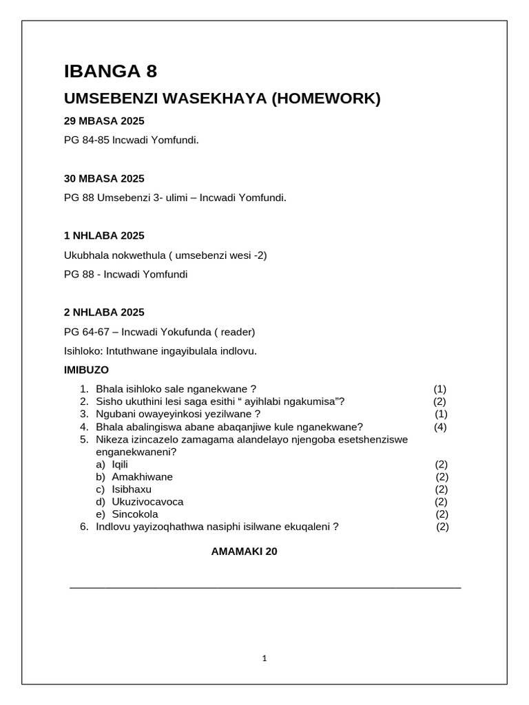 Intuthwane Ndlovu: Imibuzo Ngeganekwane | PDF