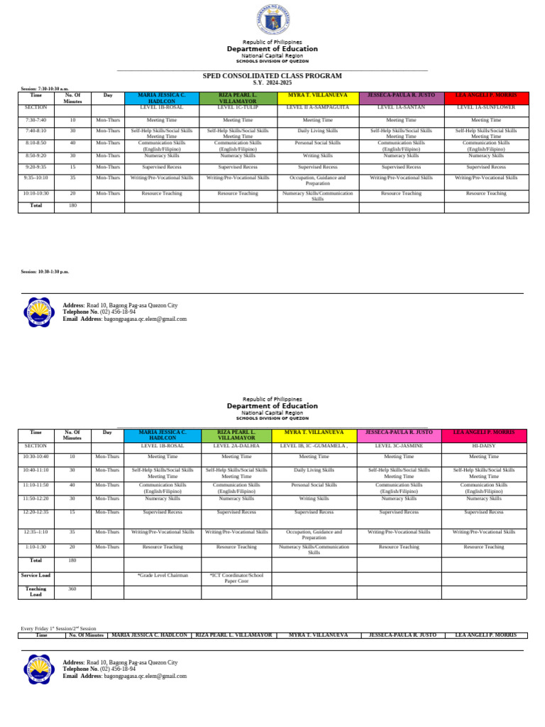SPED Consolidated Class Program 2024-2025 | PDF