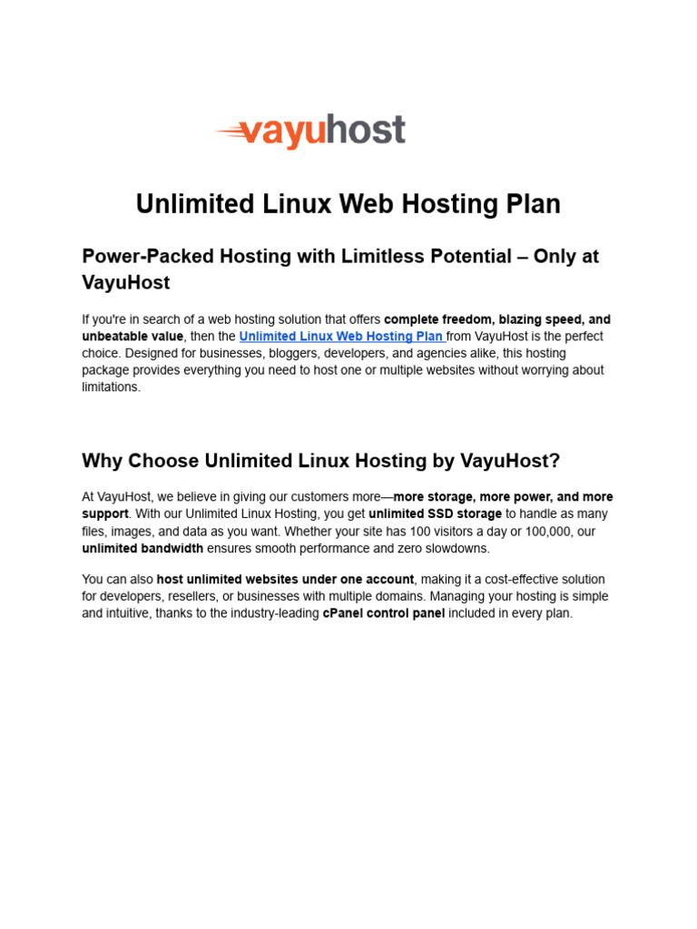 Unlimited Linux Web Hosting Plan | PDF | My Sql | Solid State Drive
