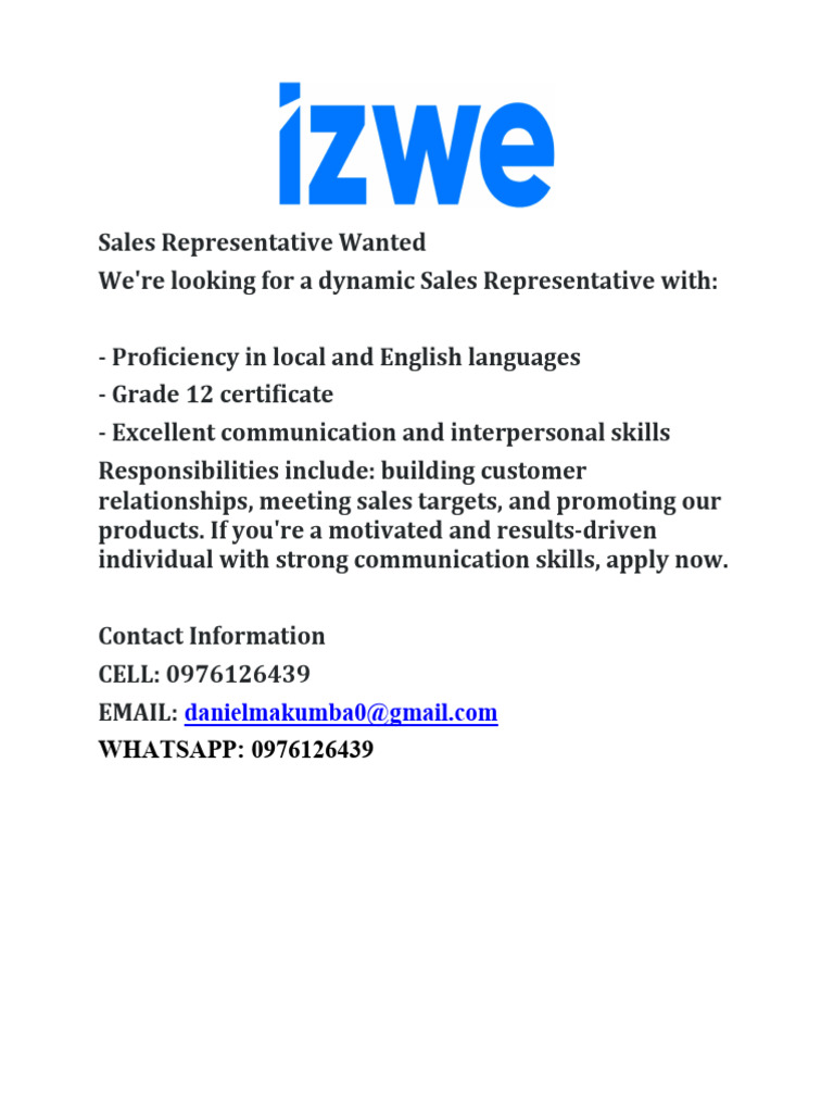 Sales Representative Job Opening | PDF