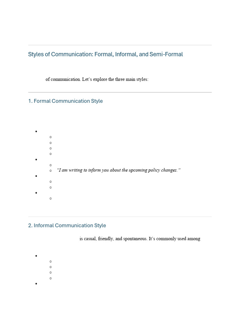 Communication Styles: Formal, Informal, Semi-Formal | PDF ...