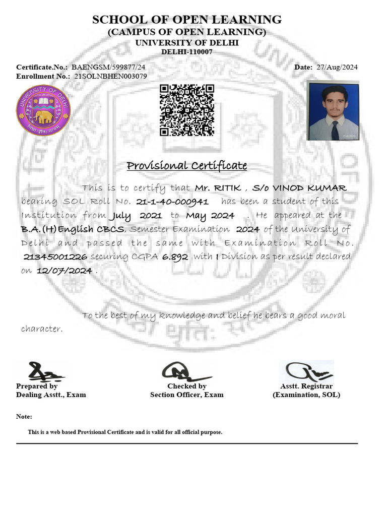 School of Open Learning: Provisional Certificate | PDF