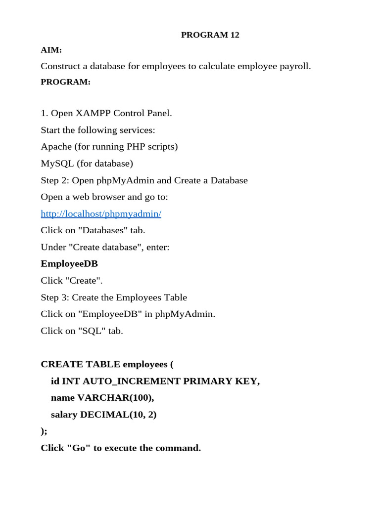 Employee Payroll Database Setup Guide | PDF