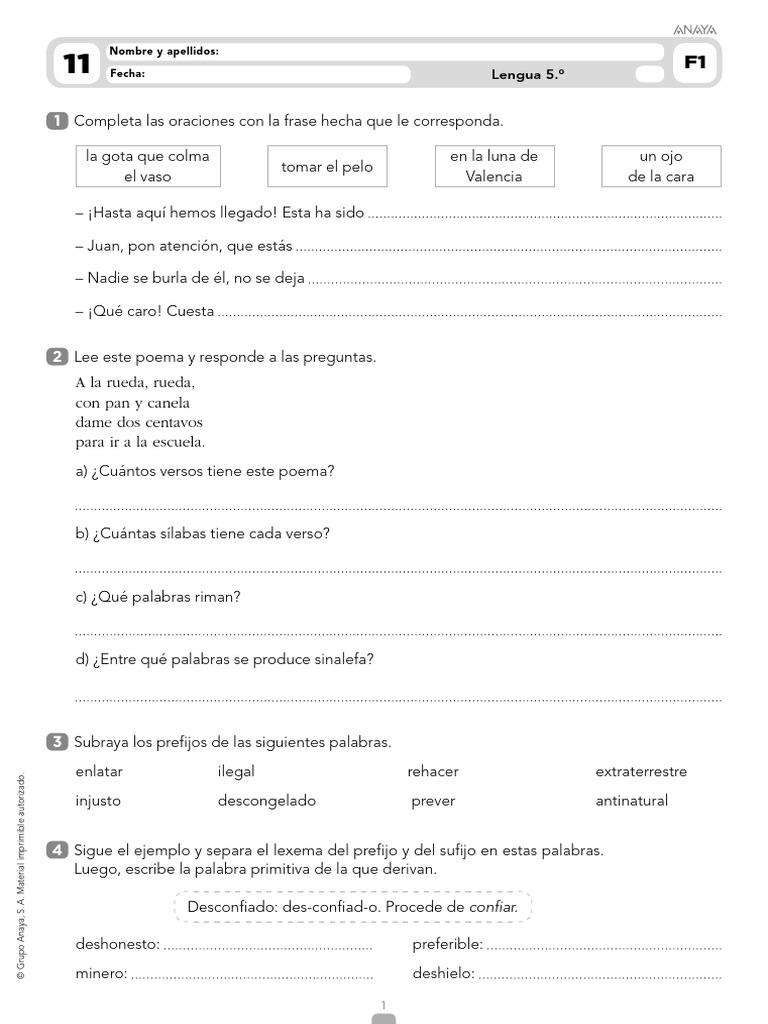 Ejercicios de Lengua para 5.º Grado | PDF | Lingüística