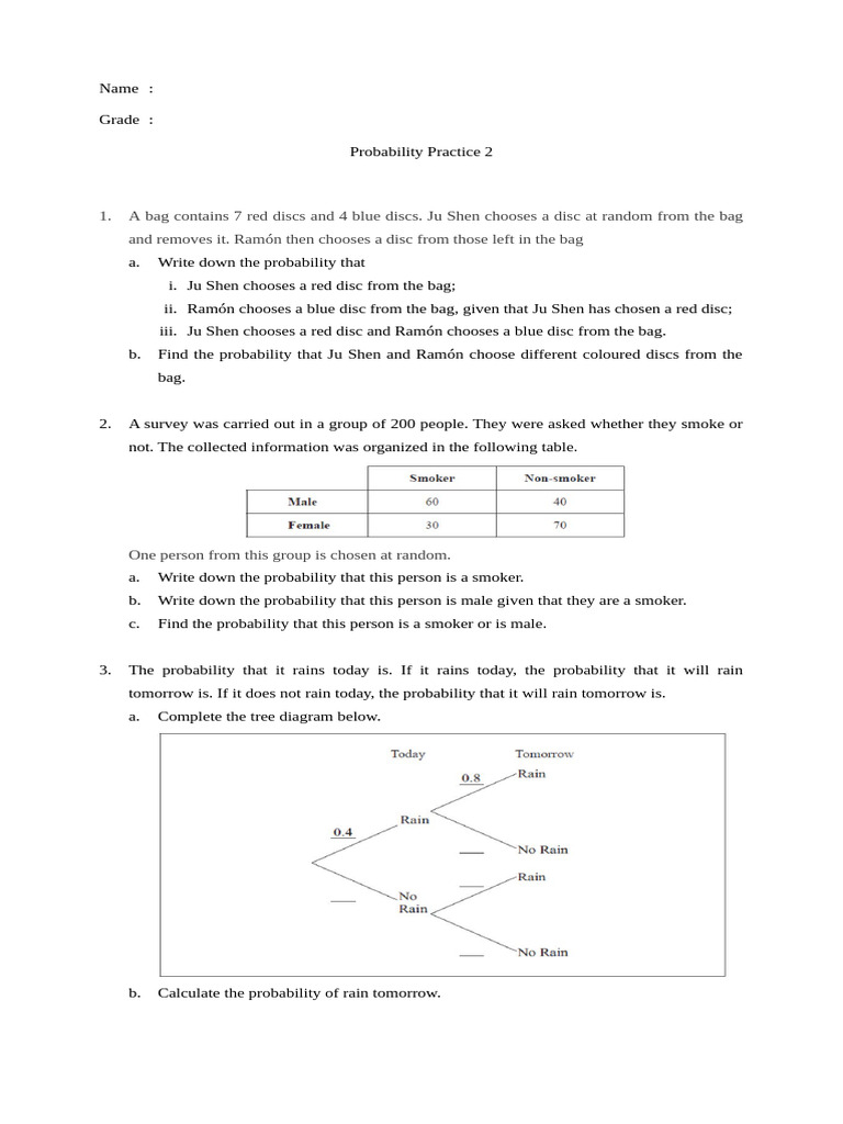 Probability Practice Exercises | PDF