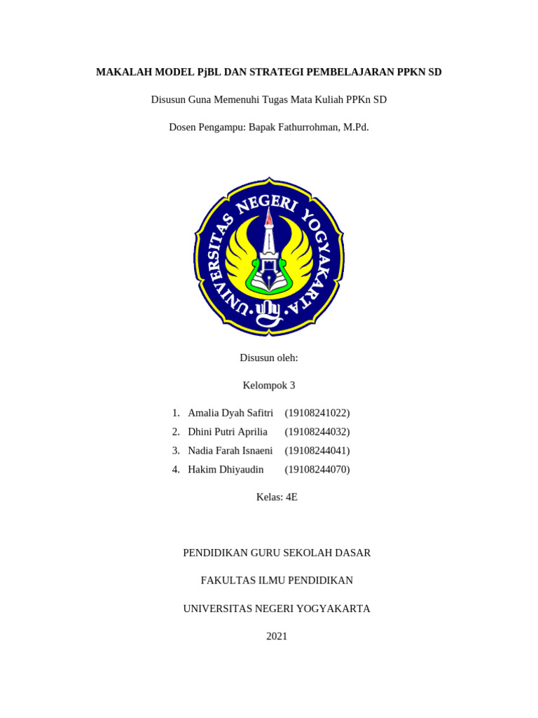 Model PjBL untuk Pembelajaran PPKn SD | PDF