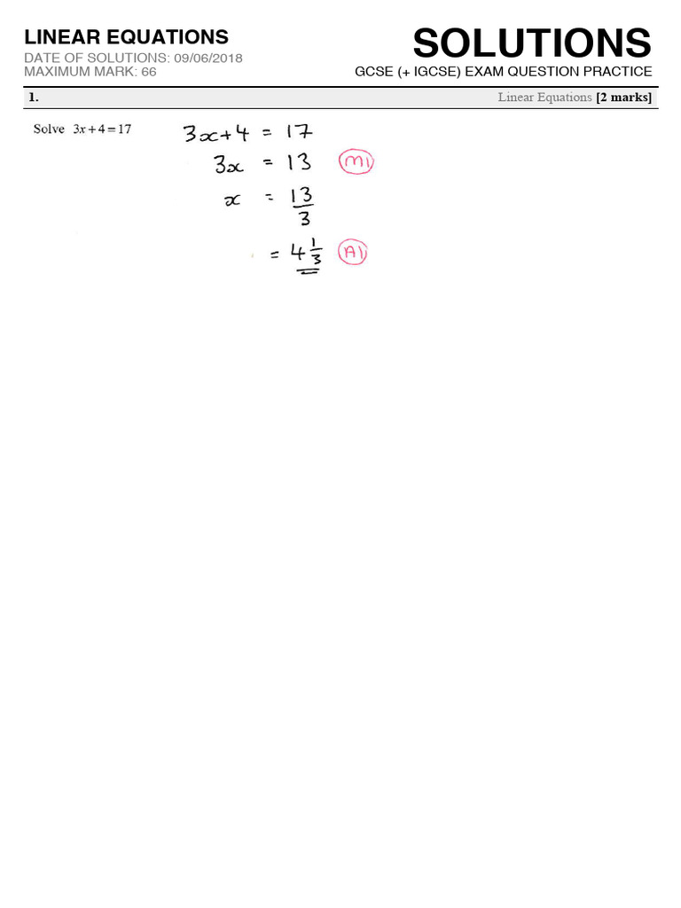 GCSE Linear Equations Solutions Guide | PDF | Accuracy And Precision ...