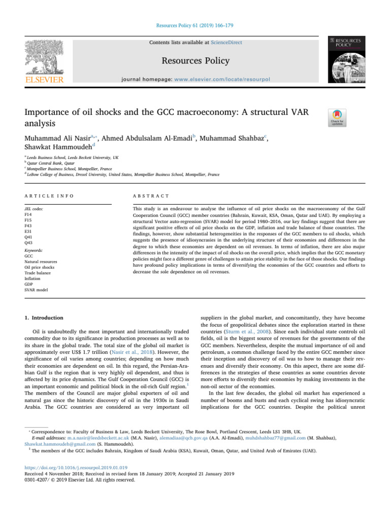 GCC Economies and Oil Price Shocks Analysis | PDF | Price Of Oil ...