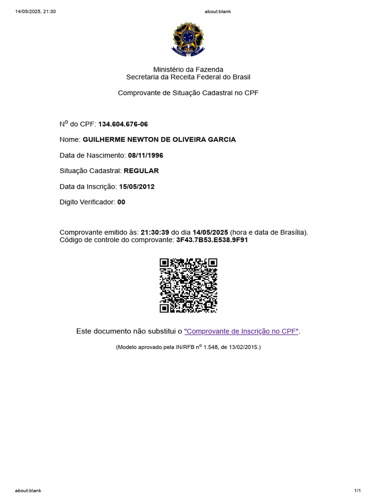 Comprovante de Regularidade do CPF | PDF