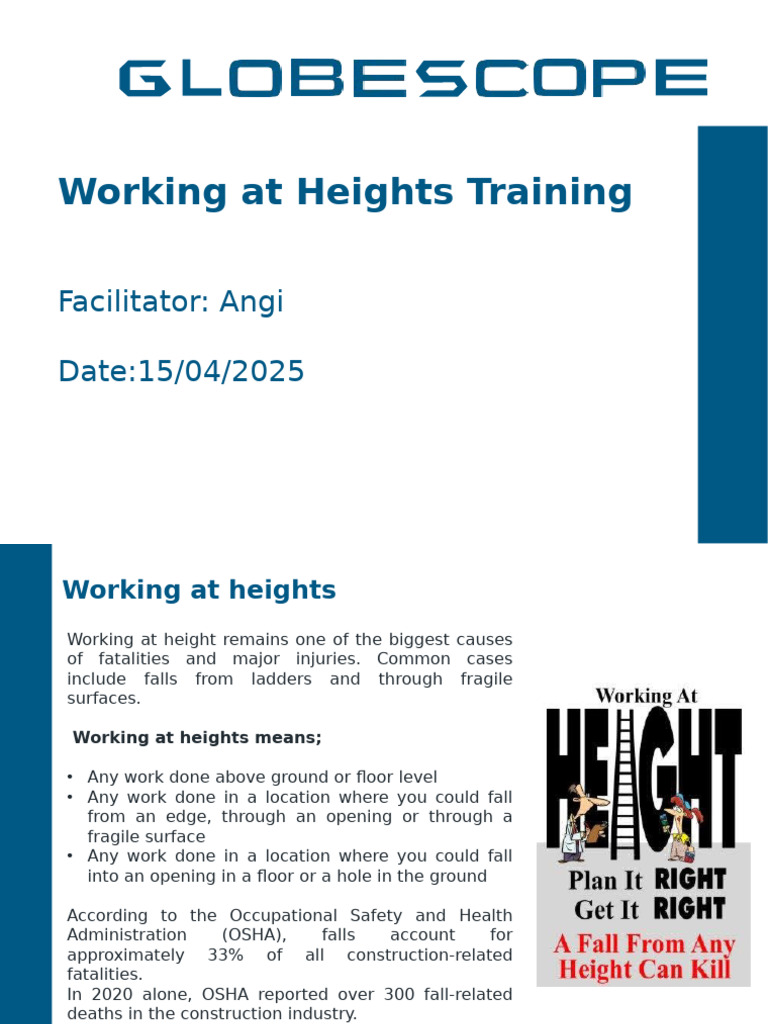 Working at Heights Safety Training Guide | PDF | Safety | Ladder