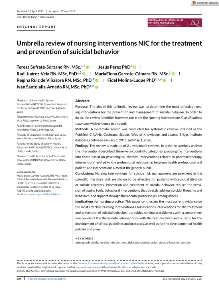 Umbrella Review of Nursing Interventions NIC For The Treatment and ...