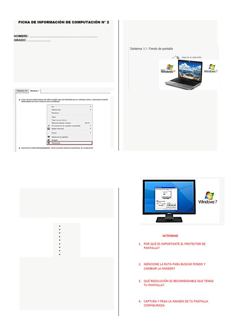 Ficha 2 Computación | PDF | Monitor de computadora | Resolución de pantalla