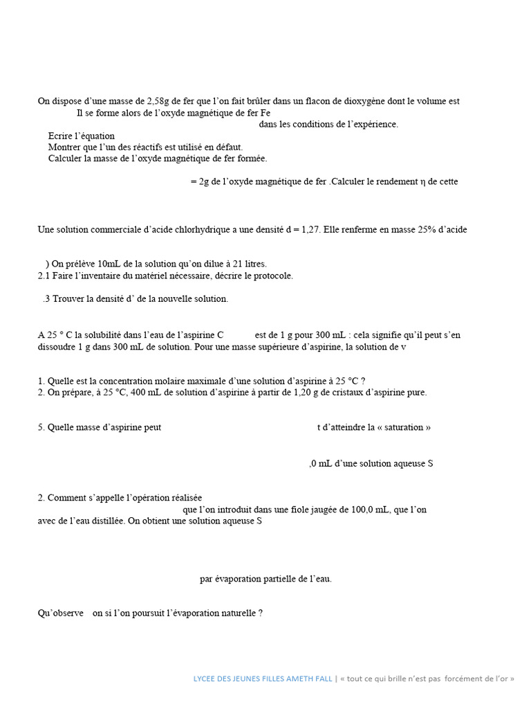 Réactions chimiques et solutions en chimie | PDF | Concentration ...