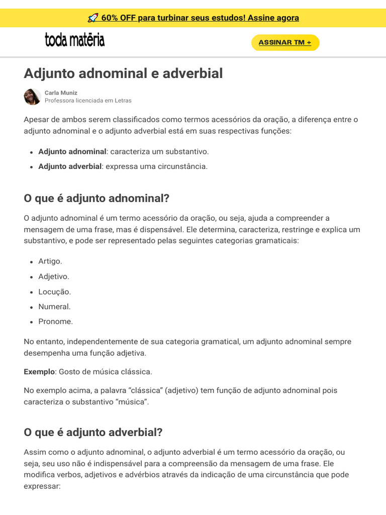 Diferenças entre Adjuntos Adnominais e Adverbiais | PDF | Substantivo ...