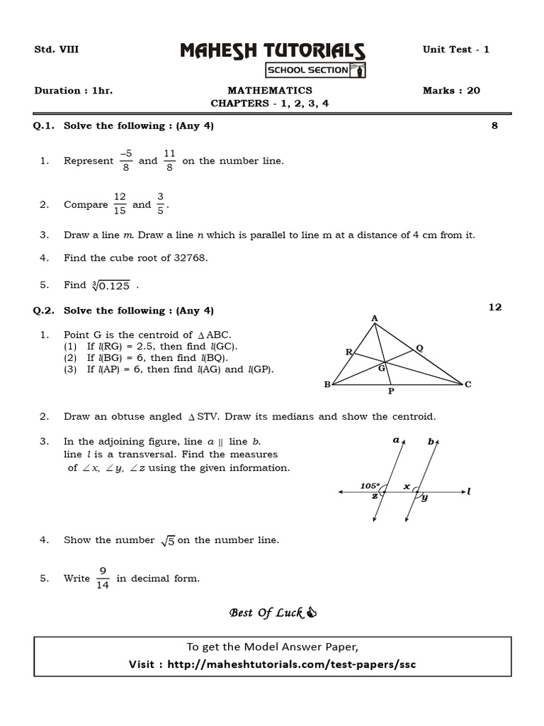 Mathematics Unit Test Answers Key | PDF