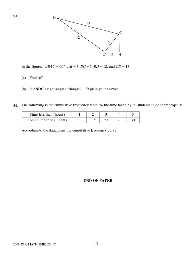 End of Paper: 2008-TSA-MATH-9ME2 (Q) - 17 Go On To The Next Page | PDF