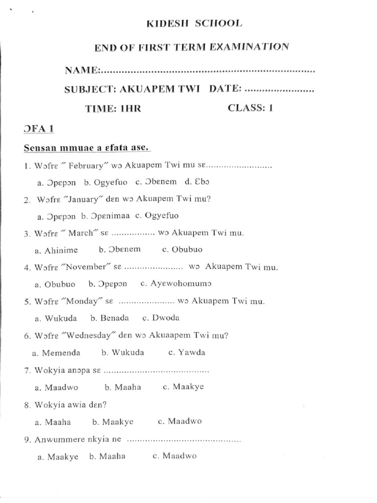 Akuapem Twi Grade 1 | PDF