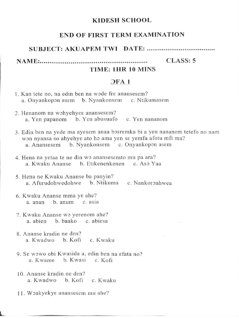 Akuapem Twi Grade 5 | PDF