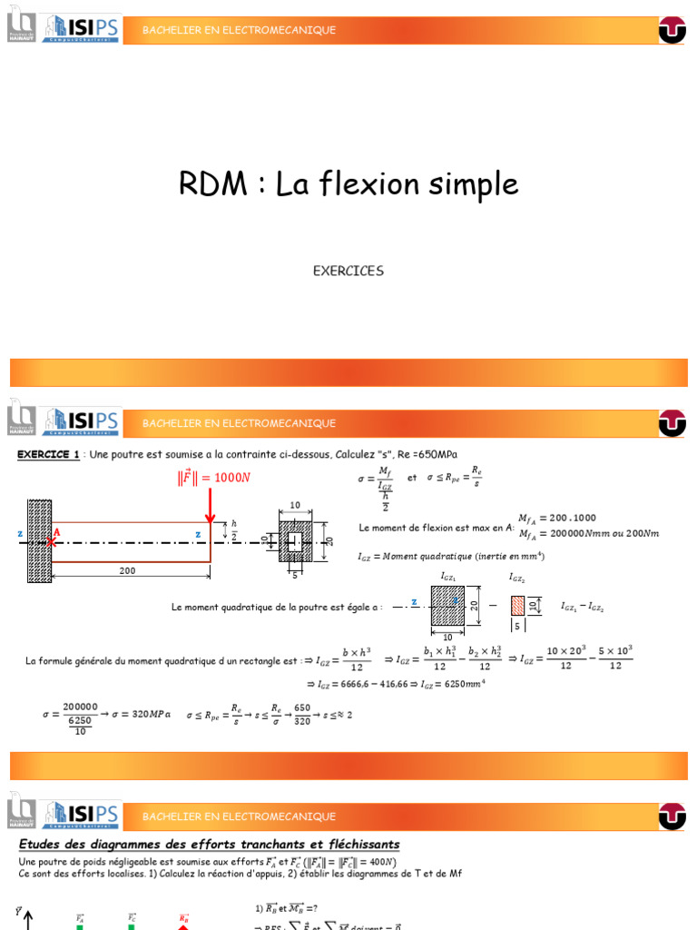Exercices de RDM en électromécanique | PDF | Flexion (matériau ...