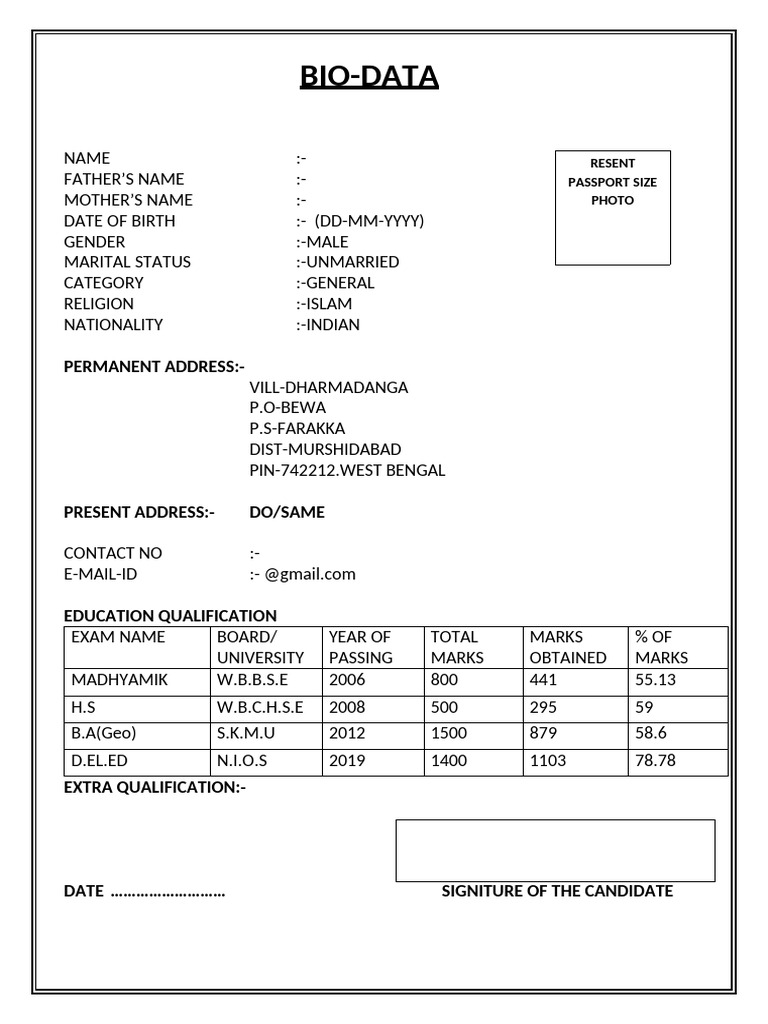 BIO DATA | PDF