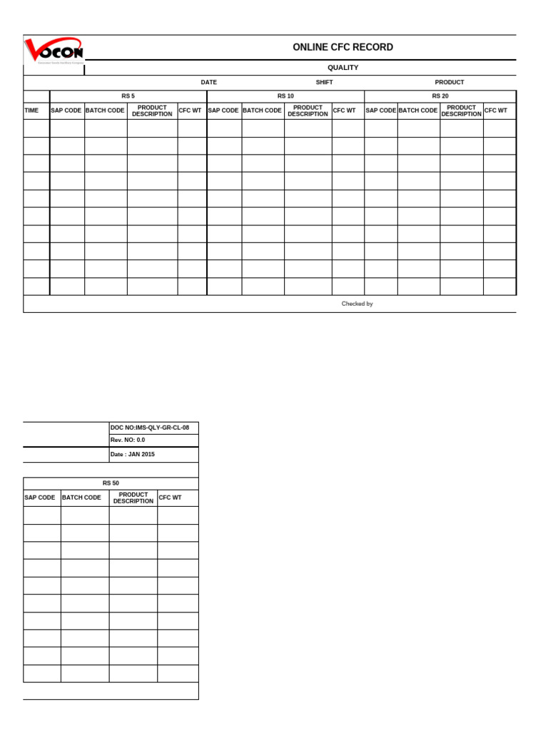 CFC Sap Code & Weight | PDF