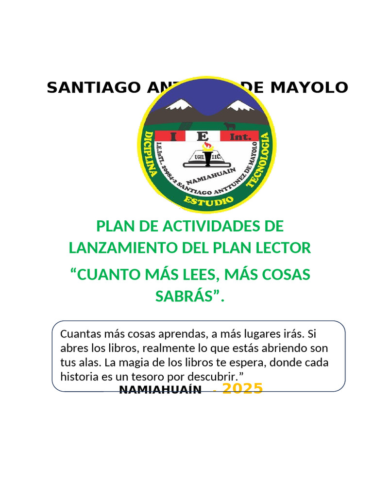 Lanzamiento del Plan Lector 2025 | PDF | Enseñando | Comprensión lectora